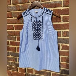 J. CREW 00 EMBROIDERED STRIPED TOP SLEEVELESS TASSELS PULLOVER BOHO COTTON